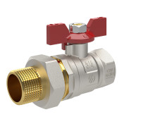 Produktbild: Kugelhahn mit rotem Fl&uuml;gelgriff PN 30 1/2" IG/AG mit Verschraubung