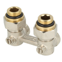 Produktbild: Simplex-Zweirohr-Hahnblock E1/50 Eckform 1/2" x 3/4" AG