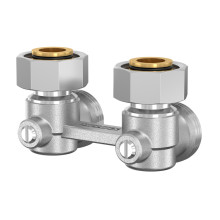 Produktbild: Simplex-Zweirohr-Hahnblock E2/50 Eckform 3/4" x 3/4" AG